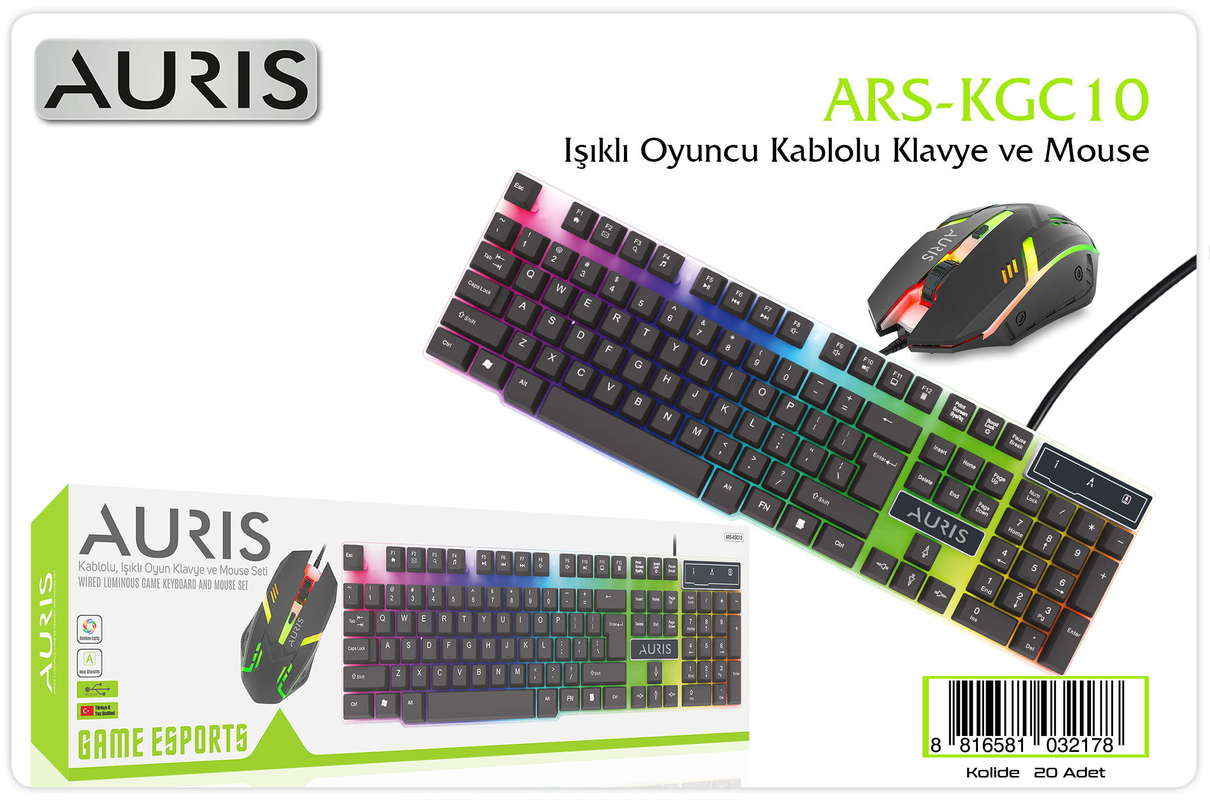 Auris ARS-KGC10 Kablolu Oyuncu Klavye Mouse Seti