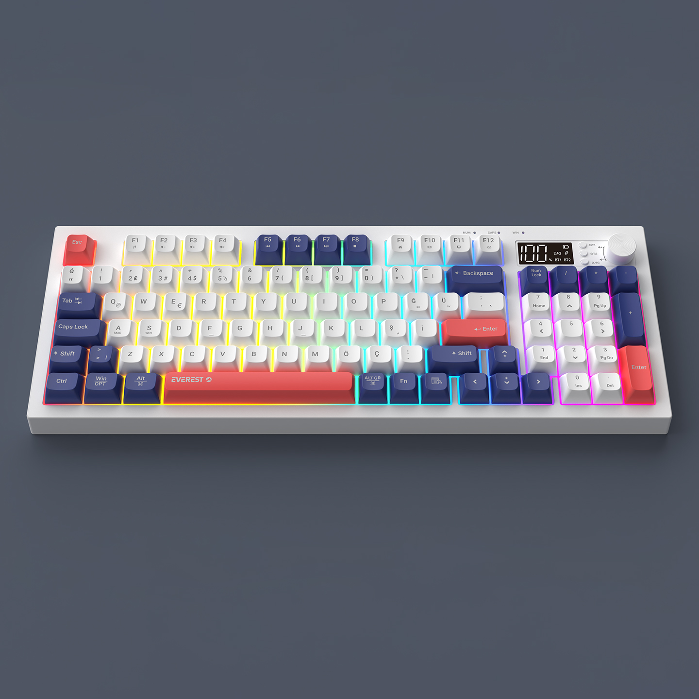 Everest KB-85 SILENT PRO Kablosuz Beyaz/Mavi/Kırmızı SESSİZ RGB Wireless 2.4Ghz + BT Q Membrane Oyuncu Klavyesi