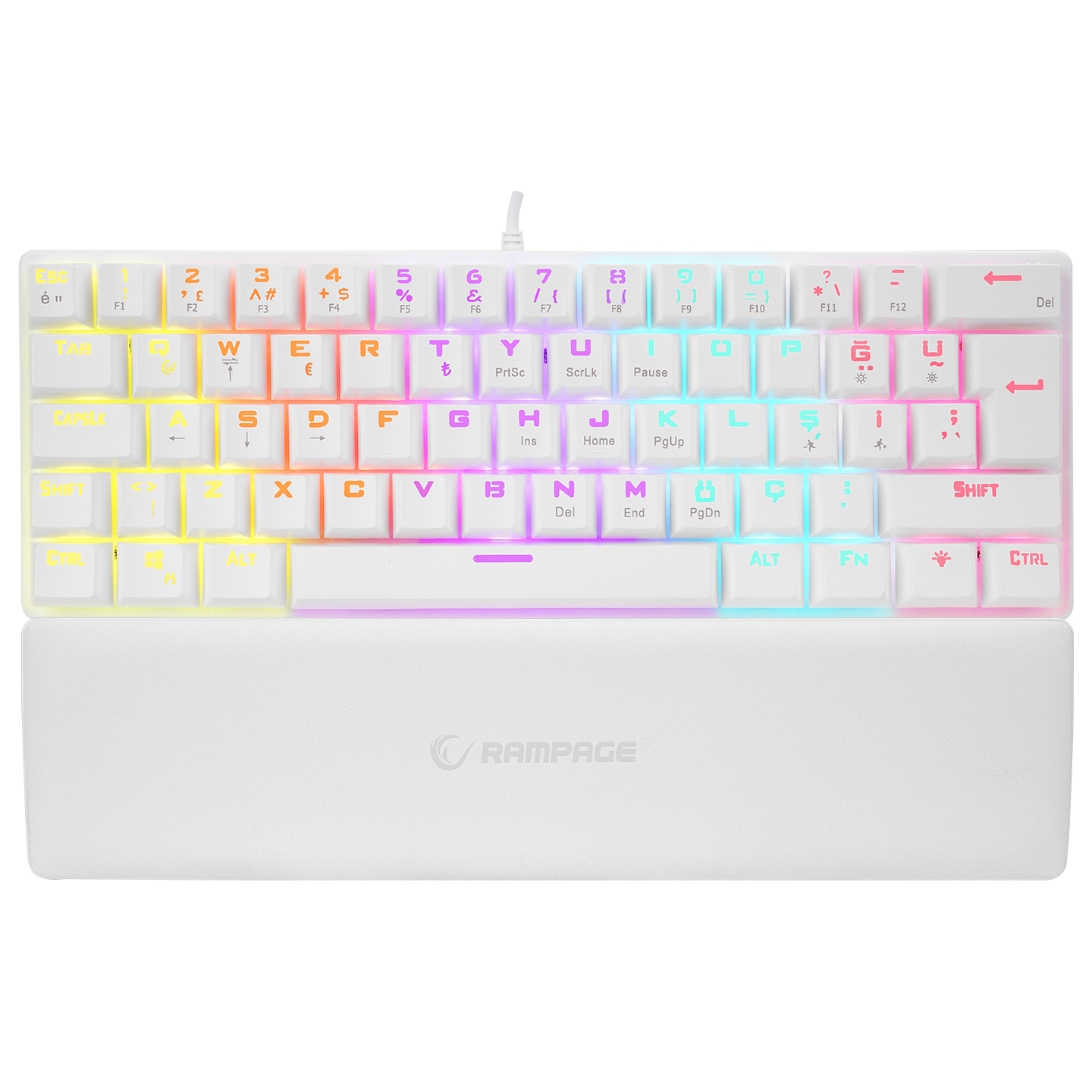 Rampage ALLY K11 Beyaz Rainbow Q Gaming Oyuncu Klavye Bilek Destekli Red Switch