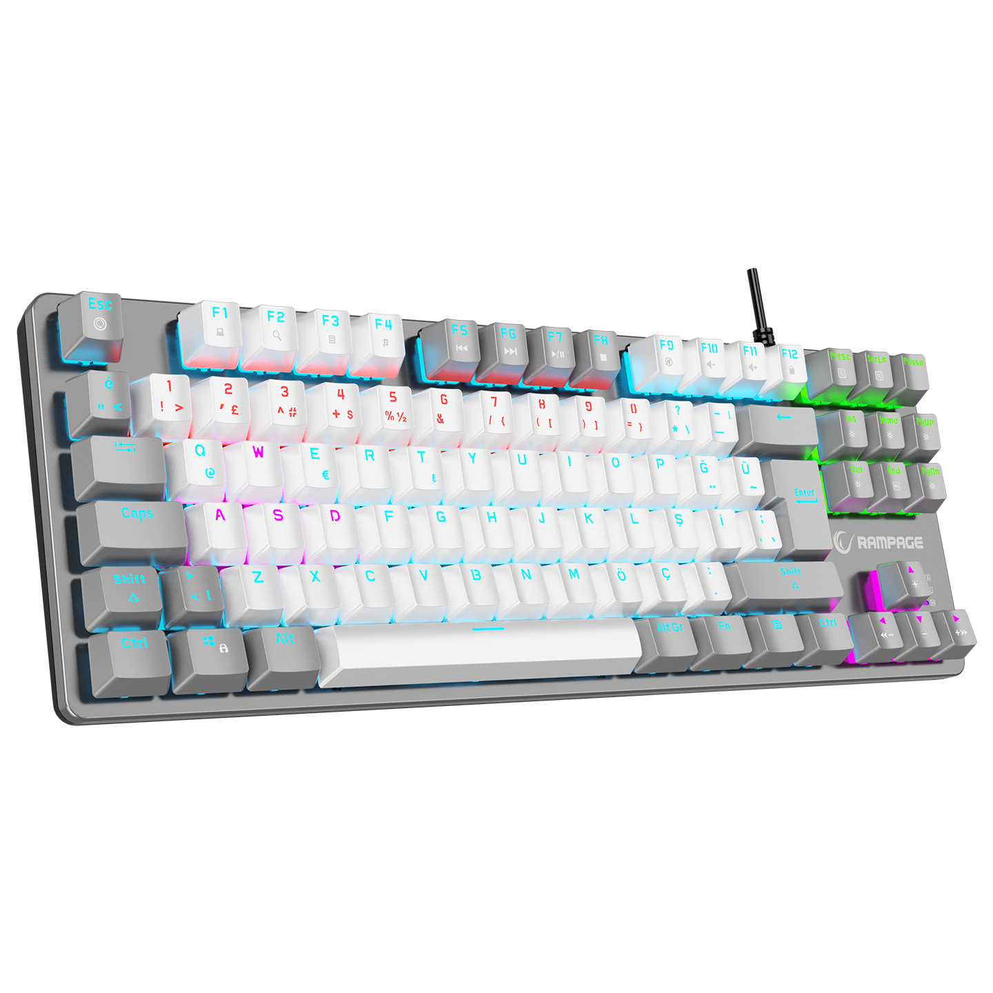 Rampage SNUG K14 Beyaz/Gri BLUE SWITCH Mekanik Gaming Oyuncu Klavye Rainbow TKL