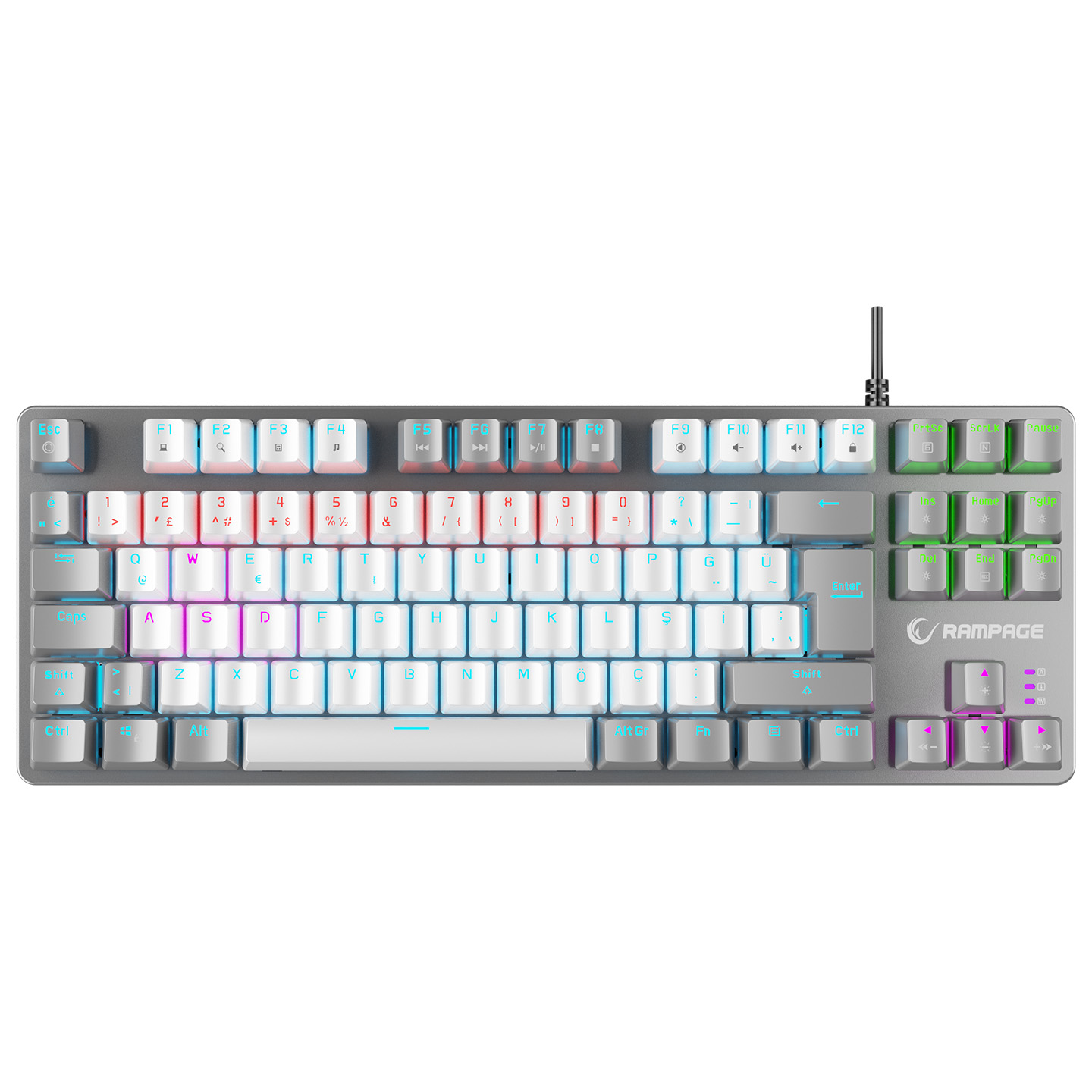 Rampage SNUG K14 Beyaz/Gri BLUE SWITCH Mekanik Gaming Oyuncu Klavye Rainbow TKL