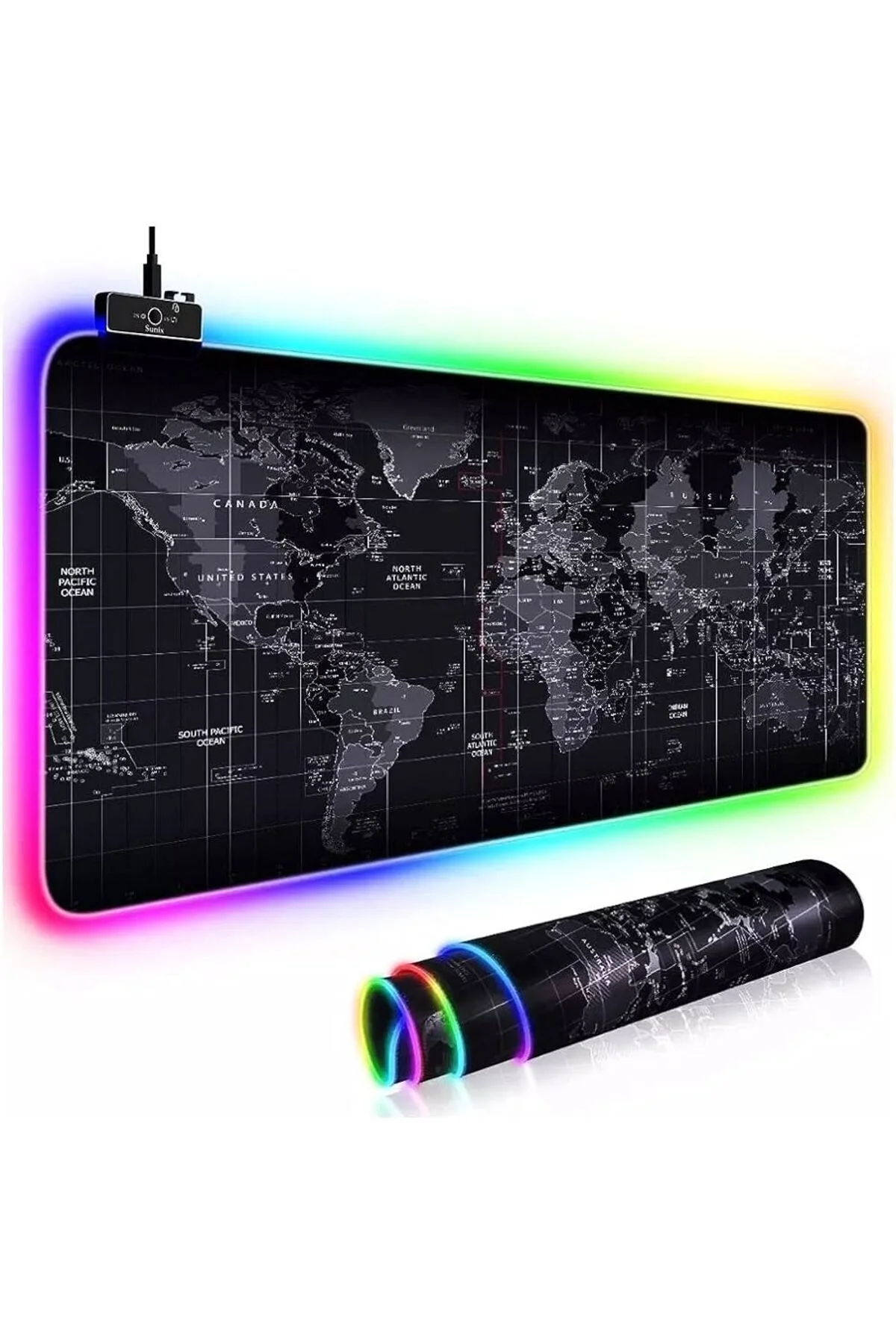 Rgb Aydınlatmalı Dünya Desenli Mouse Pad 80x30 Led Işıklı Su Geçirmez Dünya Desen Gaming Mousepad